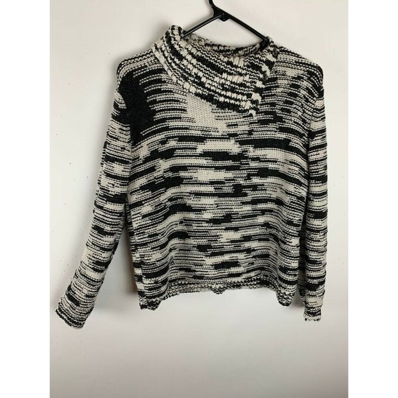 Calvin Klein Jeans Sweater Size Small Black White Snap Cowl Collar Crop … - Picture 1 of 6